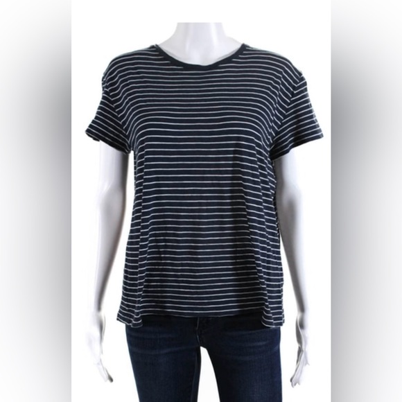 Vince Tops - Vince Womens Cotton Striped Short Sleeve Round Neck T-Shirt Blue Size Medium.